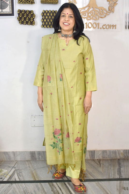 Beautiful  Banarasi Chanderi cotton silk stitched Suit with Woven Pichwai motifs size - 38 - 44