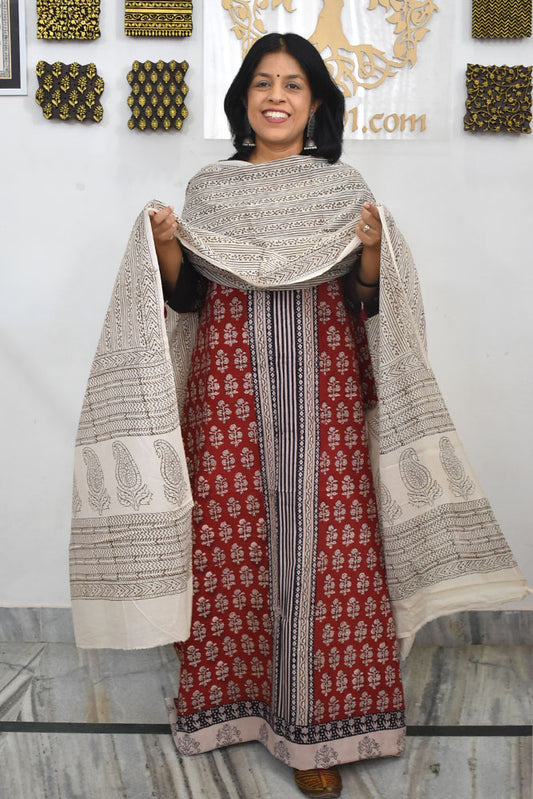 Bagh Hand Block Printed unstitched 3 pc Cotton suit fabric from MP