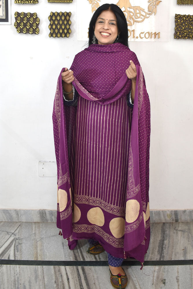 Beautiful Hand Block Printed Modal Silk 3 piece set