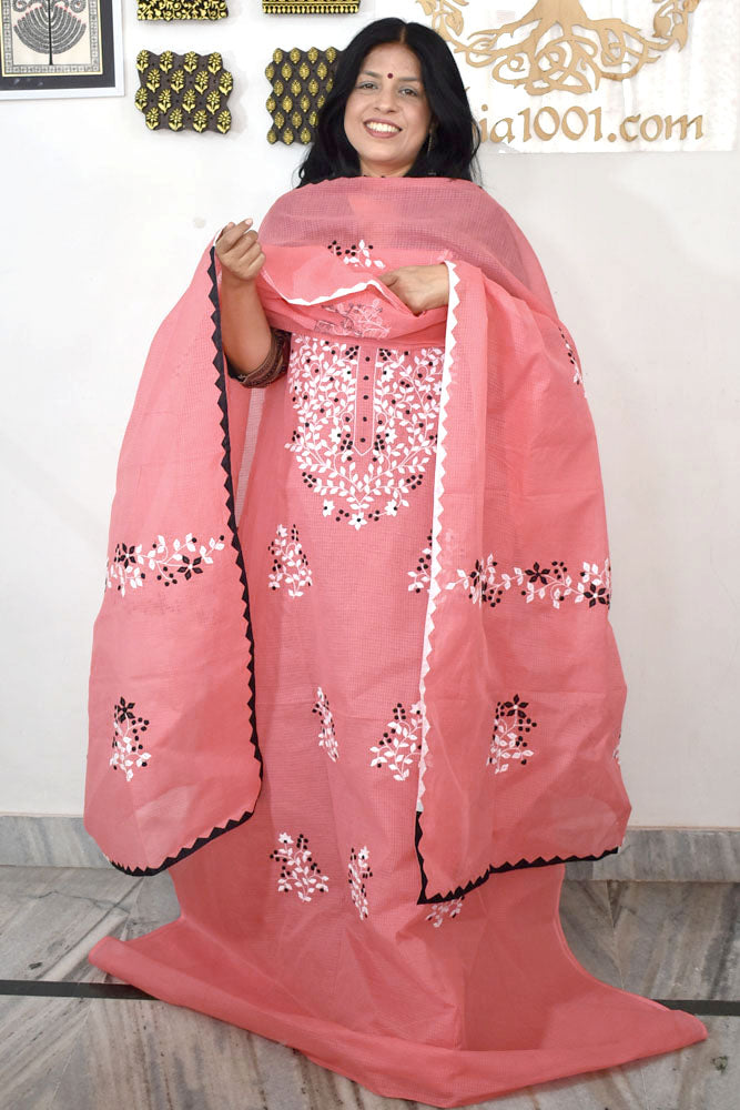 Elegant Kota Kurta & Dupatta set with Hand done Heavy Phool patti work & Cotton Bottom