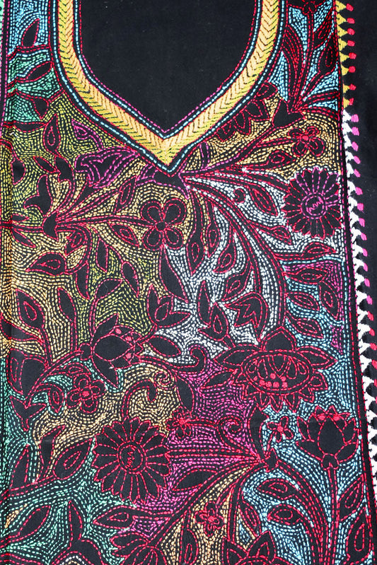 Hand Embroidered Nakshi Kantha work cotton fabric - (Length 2.8 mtrs, )