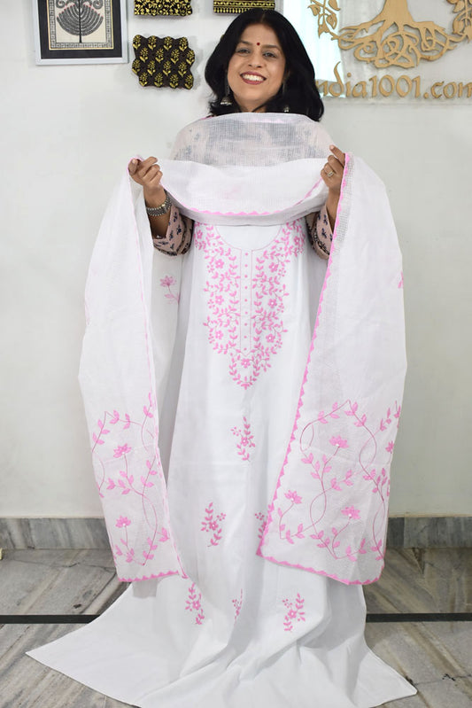 Elegant Cotton Kurta & Kota Doriya Dupatta set with Hand done Heavy Phool patti work