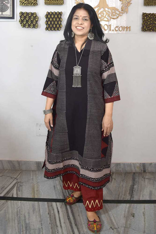 Designer Hand Block Printed Ajrakh cotton Kurta / Dress - Size 36 to 48( all sizes)