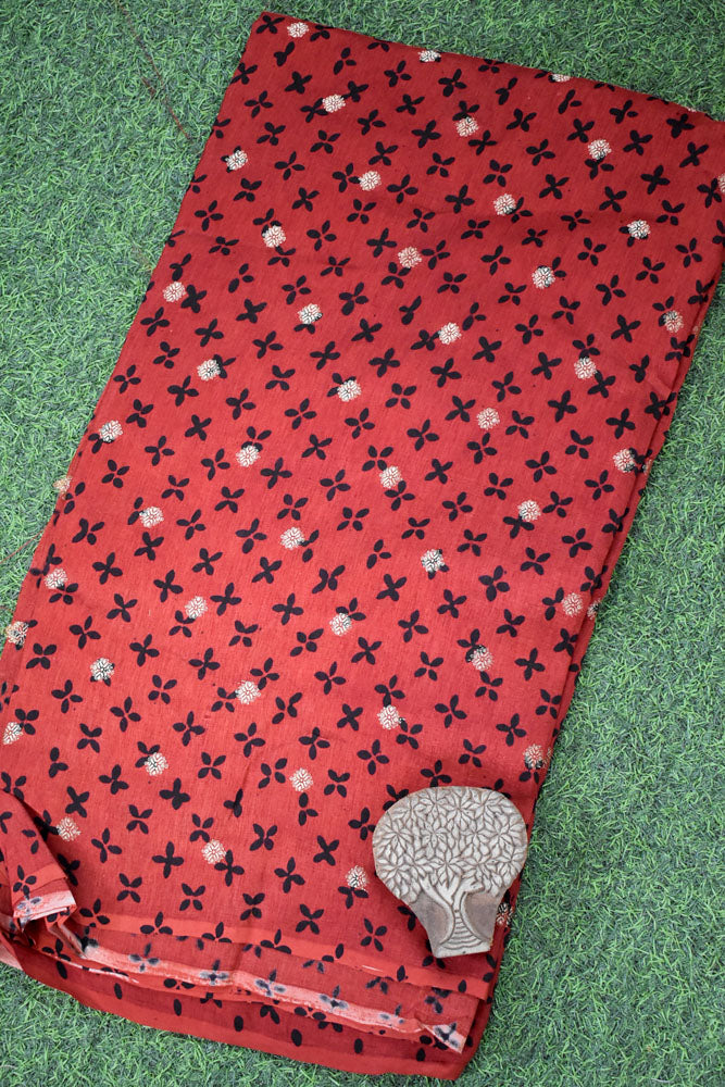 Beautiful Ajrakh Dola Silk Hand Block Print Fabric - 3 mtrs cut