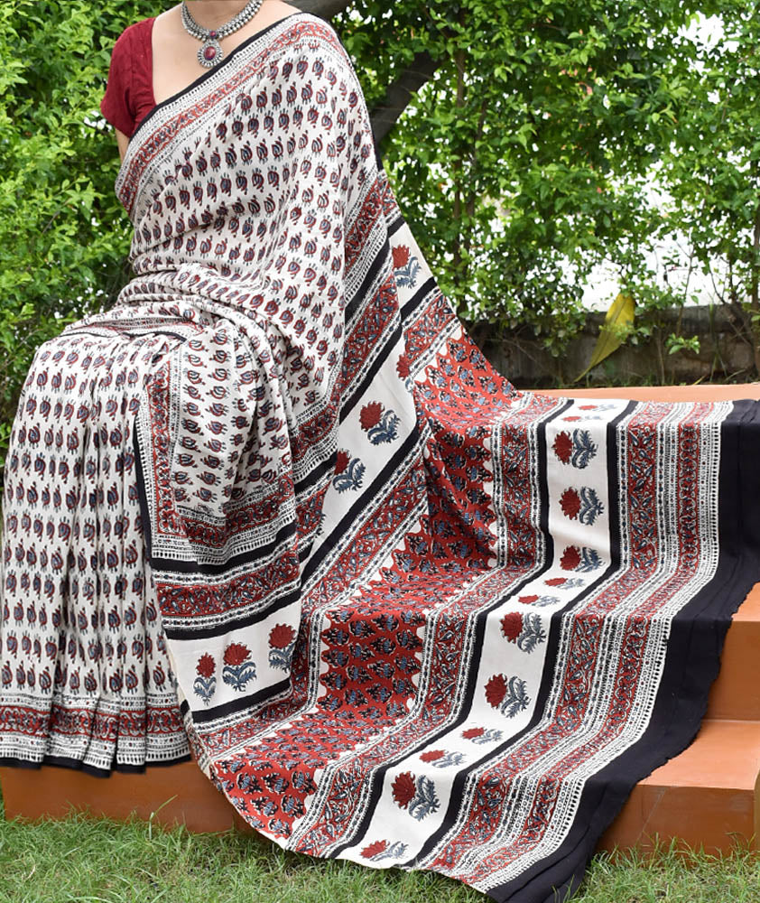 Beautiful Bagru Hand Block Printed Modal Saree