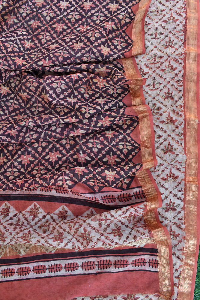 Beautiful Vanaspathi Ajrakh Hand Block Printed Maheshwari Kurta & Dupatta Fabric - 2 pc set