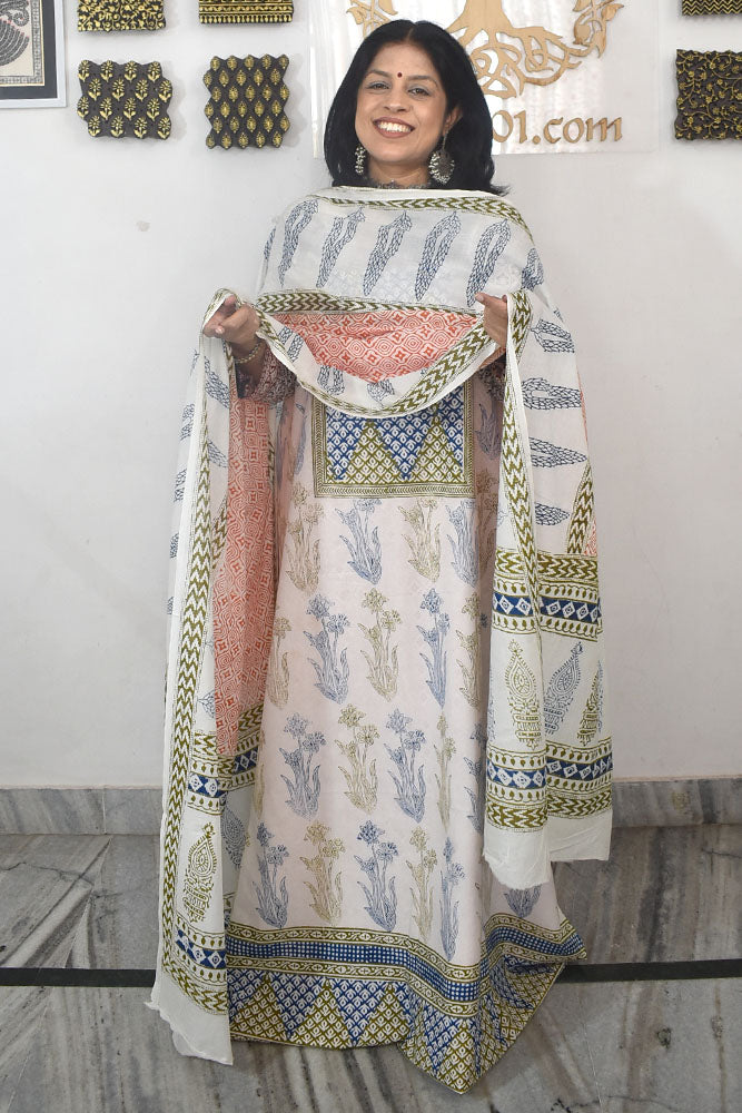 Bagh Hand Block Printed unstitched 3 pc Cotton suit fabric with block print from MP