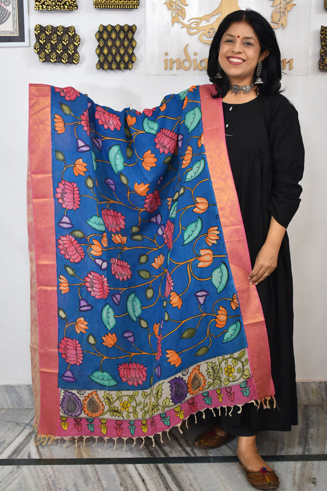 Beautiful Bangalore Cotton Silk Hand Painted Kalamkari Dupatta