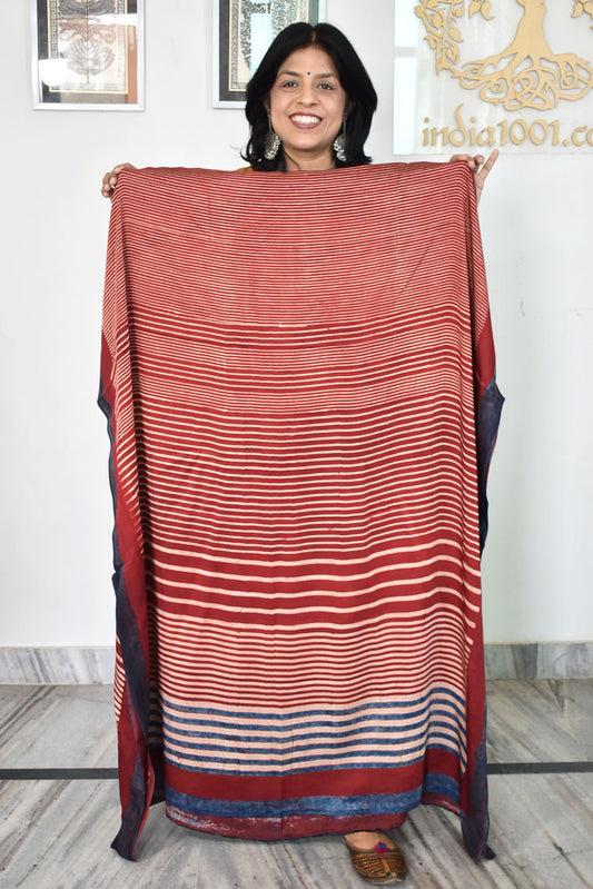 Designer Modal Silk Ajrakh Hand Block Print  Kurta Fabric - 2.5 mtrs cut