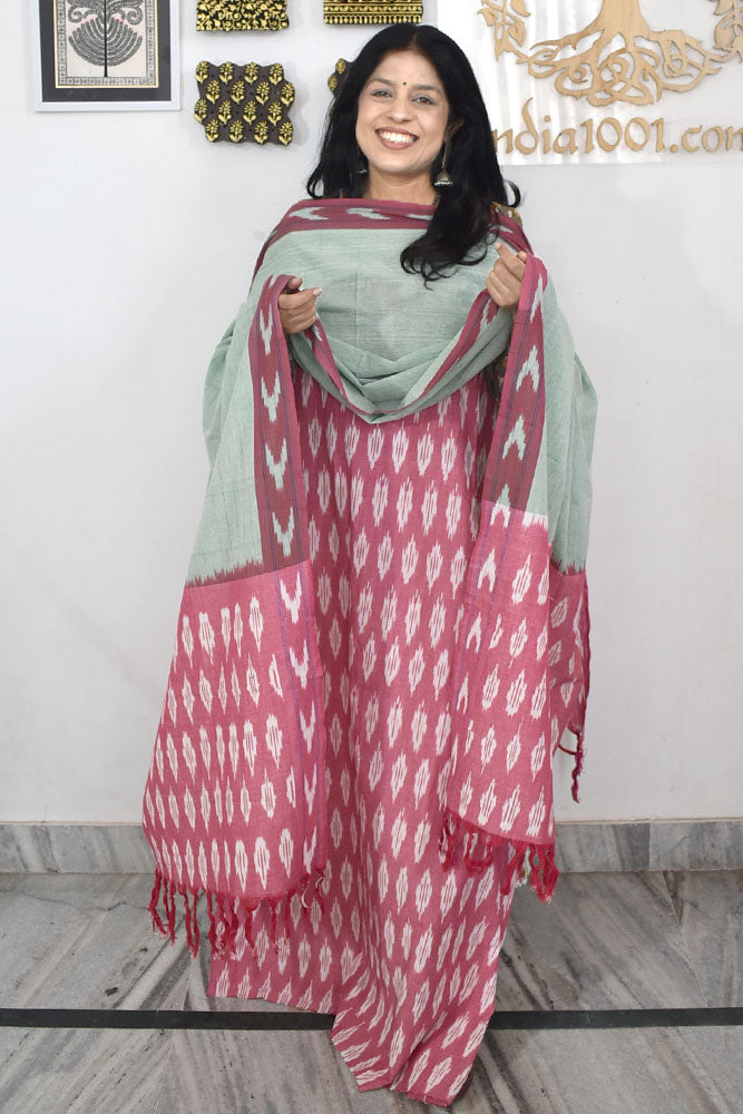 Handwoven  Ikkat Cotton kurta with Woven Ikkat Cotton Dupatta & Bottom