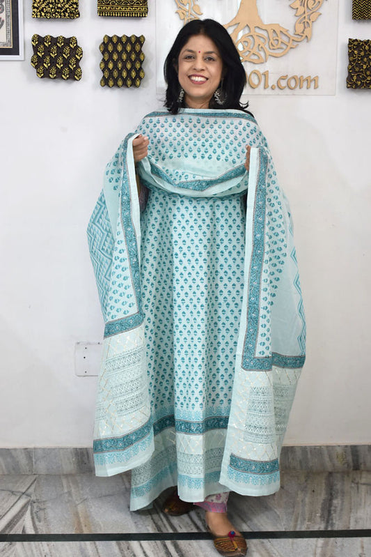 Designer Cotton suits with Hand block print & Gota & Lace Detailing