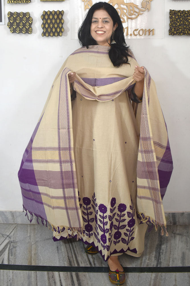 Elegant Cotton suit with Applique Work & Cotton dupatta