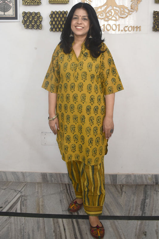 Elegant Hand Block Printed Cotton Set Kurta & Pant