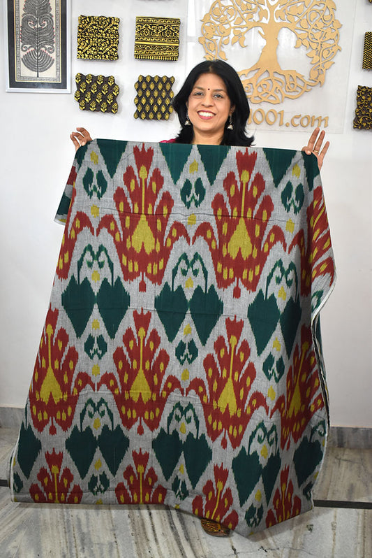 Multicolor Ikat Cotton Handloom 2.5mts Fabric with Uzbekistan Pattern Design