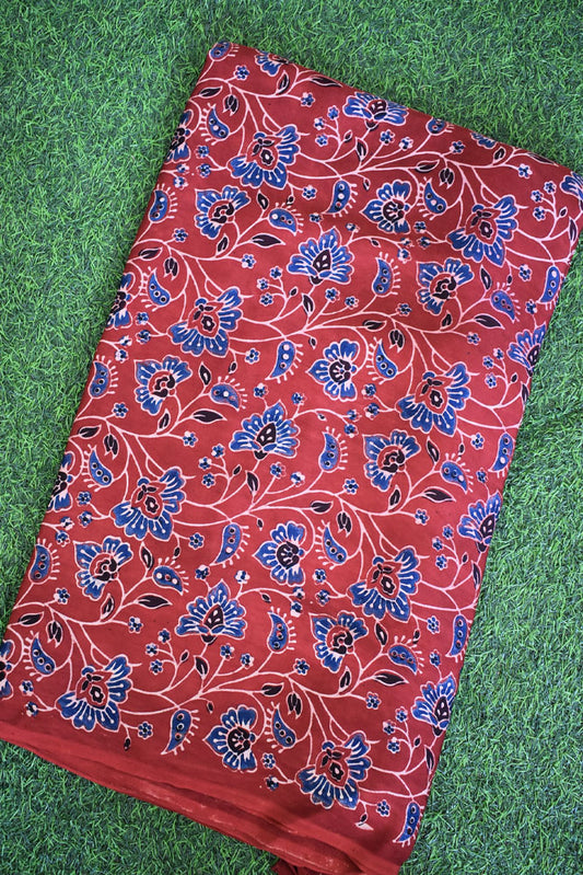 Beautiful Modal Silk Ajrakh Hand Block Print Fabric - 2.5 mtrs cut
