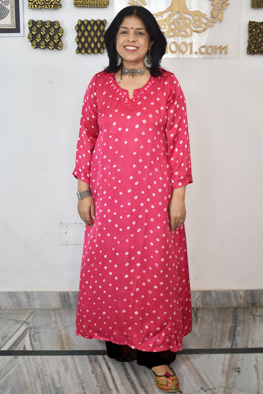 Beautiful Ajrakh Modal Silk Kurta with Kutch Mirror Work size - 38 - 48