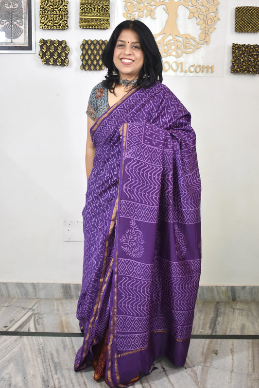 Beautiful Hand Block Printed Chanderi Silk Cotton Saree