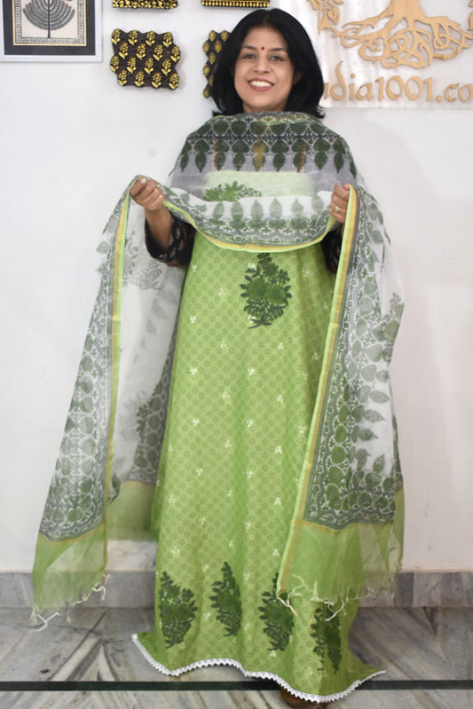 Elegant Hand Block print cotton suit & Kota dupatta