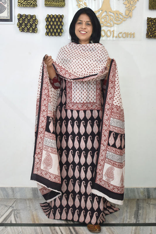 Bagh Hand Block Printed unstitched Muslin suit fabric