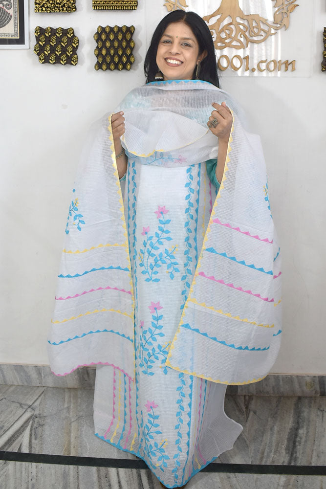 Elegant Kota Kurta & Dupatta set with Hand done Heavy Phool patti work & Cotton Bottom