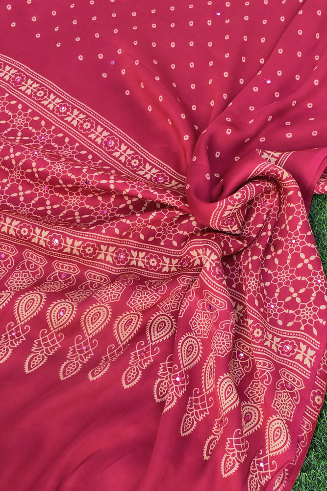 Elegant Modal Silk Dupatta with  Bandhani Print & Foil Mirror Work
