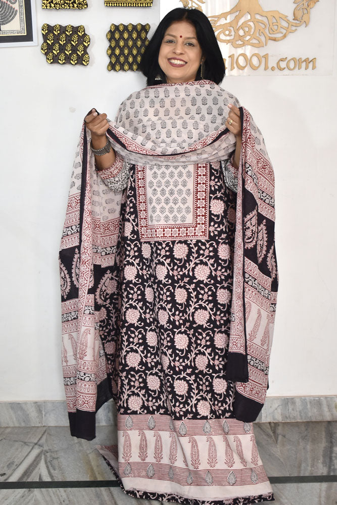 Bagh Hand Block Printed unstitched 3 pc Cotton suit fabric with Placement block print from MP