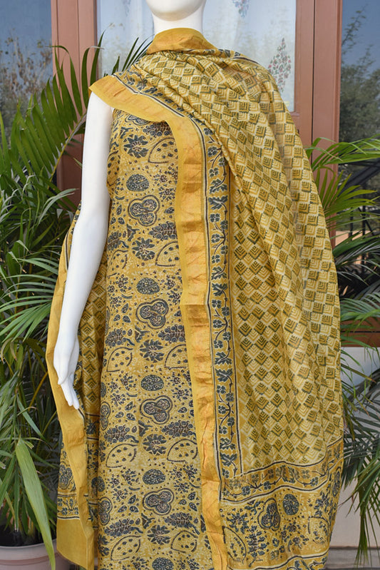 Beautiful Vanaspathi Ajrakh Hand Block Printed Maheshwari suit - 3 pc set