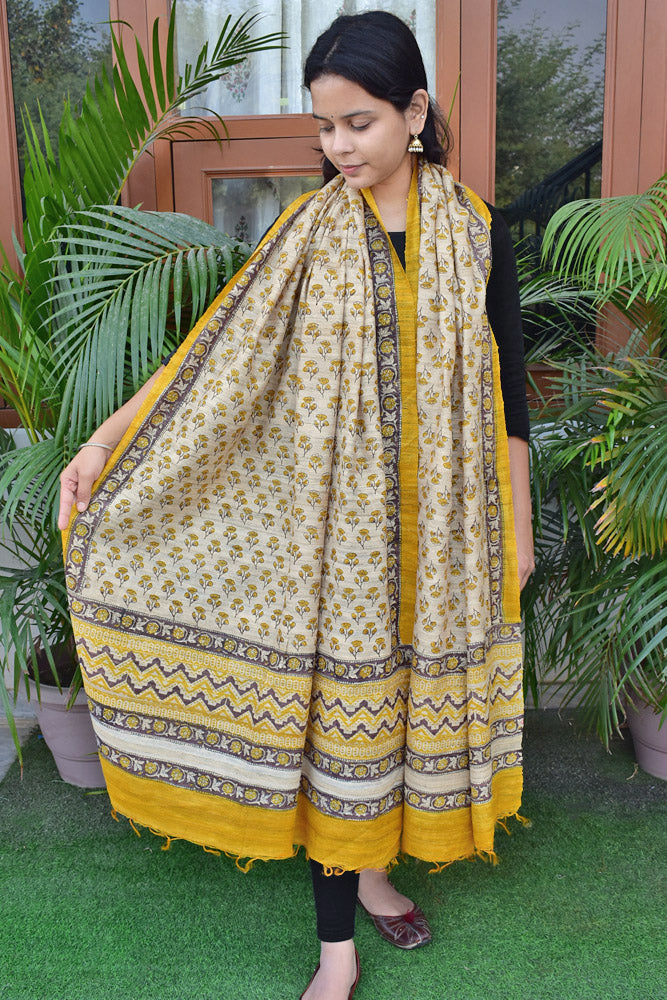 Geecha Silk Dupatta with Hand Block print