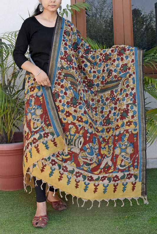 Sangeeta : Beautiful Bangalore Cotton Silk Hand Painted Kalamkari Dupatta