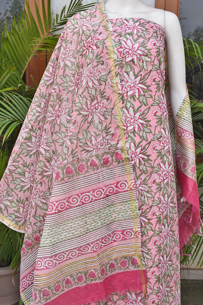 Hand Block Print Cotton suit with Chanderi dupatta