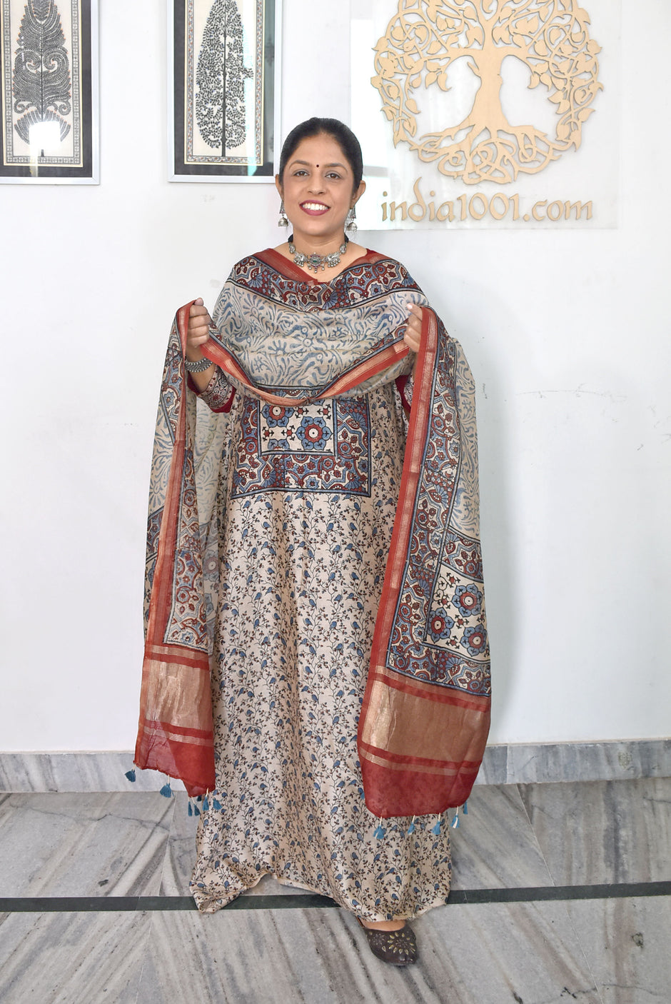 The Ajrakh Edit Maternity and Nursing Kurta Set With Dupatta