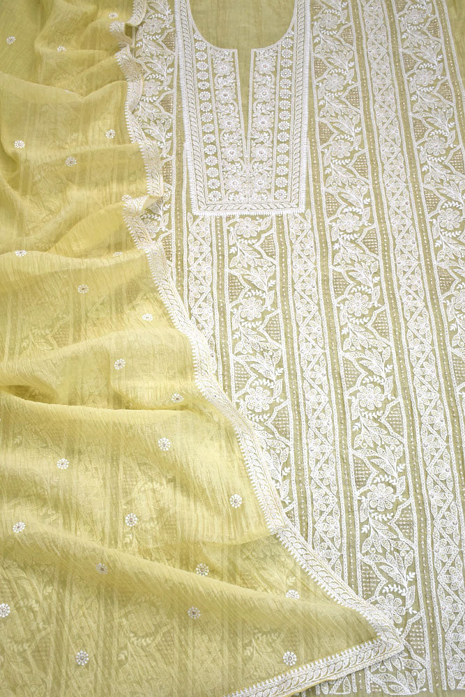 Gorgeous Mul Chanderi Kurta fabric & Dupatta set with embroidery