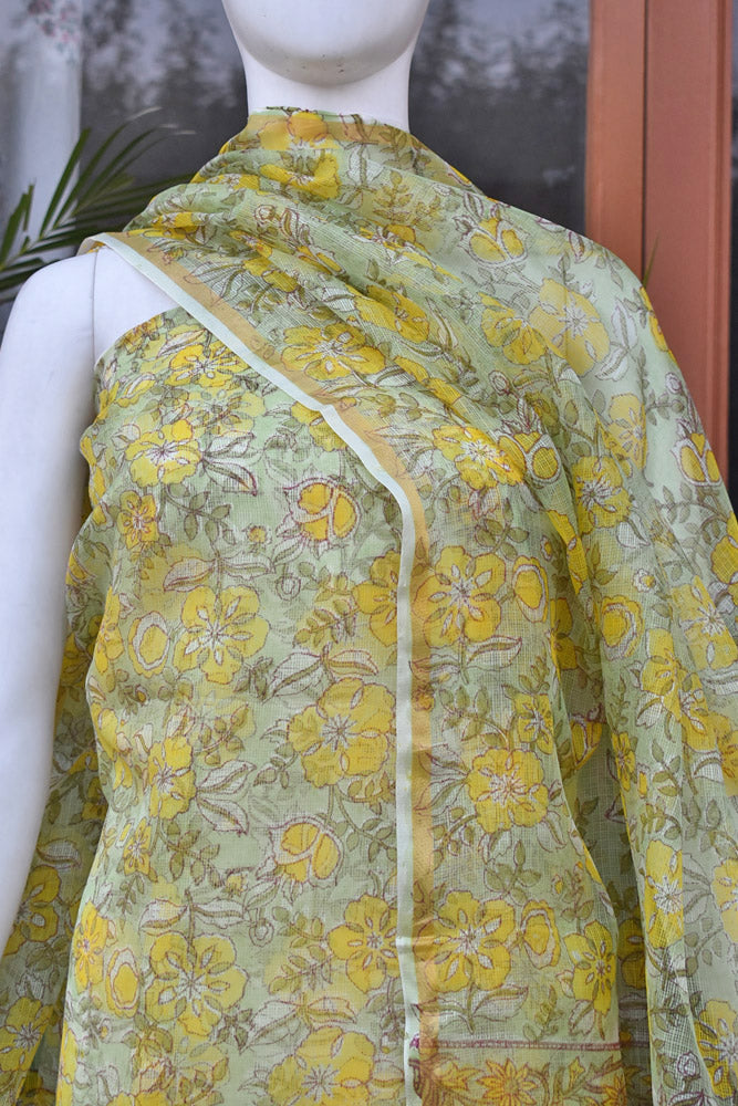 Elegant Hand Block Printed Kota Silk Unstitched Suit