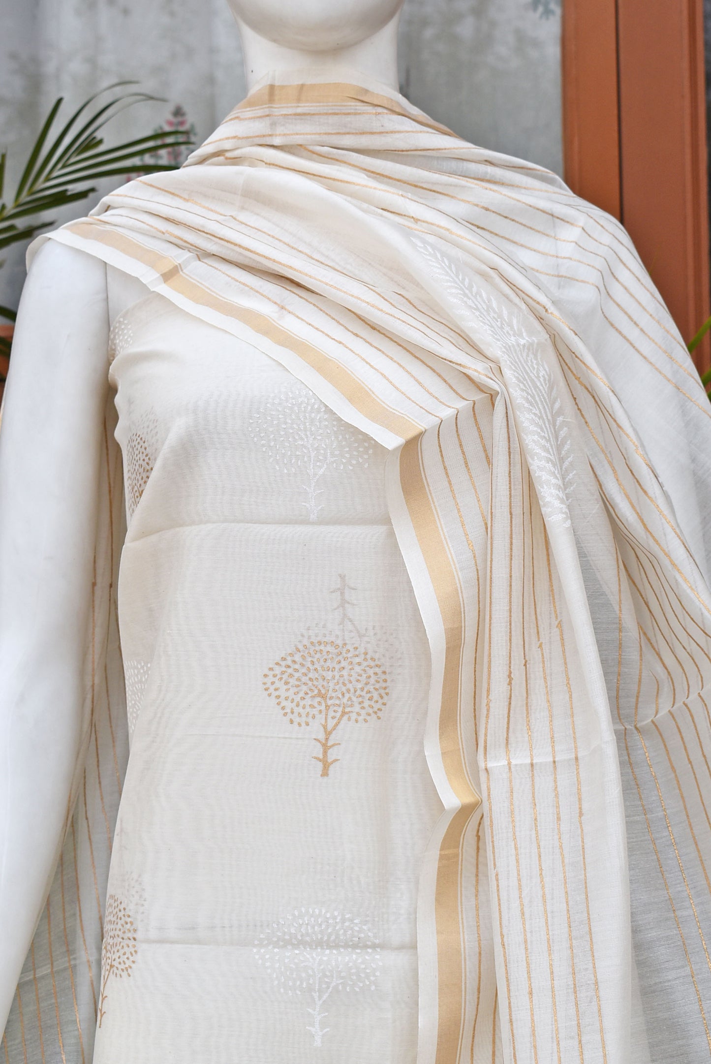 Beautiful Khadi Hand Block Printed Chanderi unstitched suit fabric