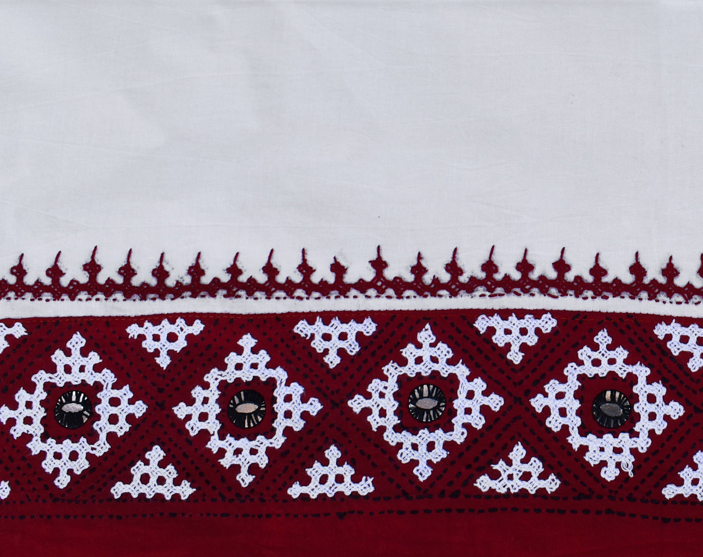 Cotton Blouse fabric with Bengal Hand Embroidery work in Kutch mirror work style