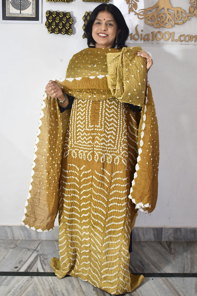 Hand Tie & Dye Kutch Bandhani 3 pc Cotton Unstitched Suit