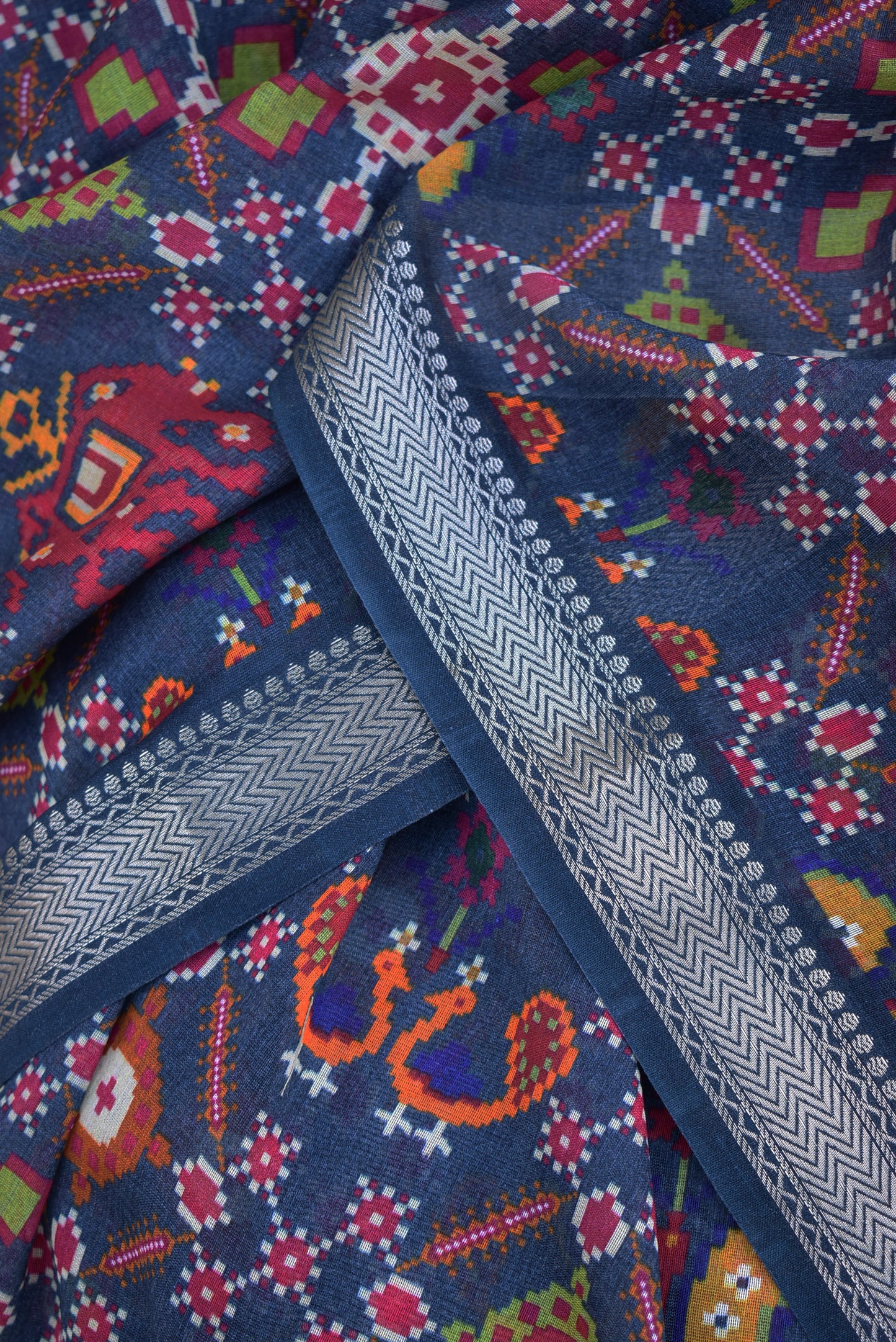 Beautiful Banarasi cotton silk saree with woven border and Digital print