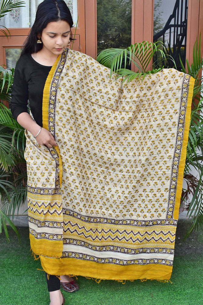 Geecha Silk Dupatta with Hand Block print