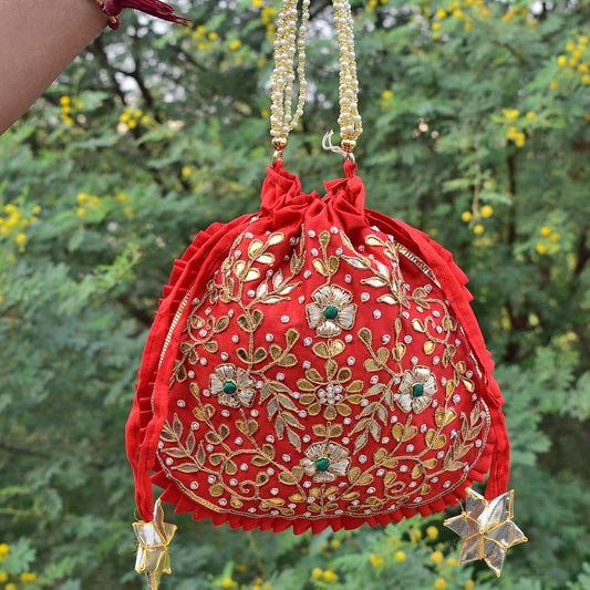 HAND GOTA PATTI & DABKA WORK SILK BLEND POTLI BAG FOR GIVEAWAYS FOR WOMEN / RETURN GIFTS & FAVOURS FOR GUESTS