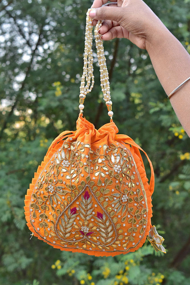 HAND GOTA PATTI & DABKA WORK SILK BLEND POTLI BAG FOR GIVEAWAYS FOR WOMEN / RETURN GIFTS & FAVOURS FOR GUESTS