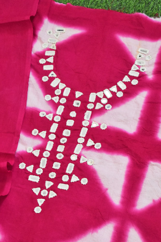Tie & Dye Clamp Dyed cotton Unstitched Suit with Kutch Mirror work