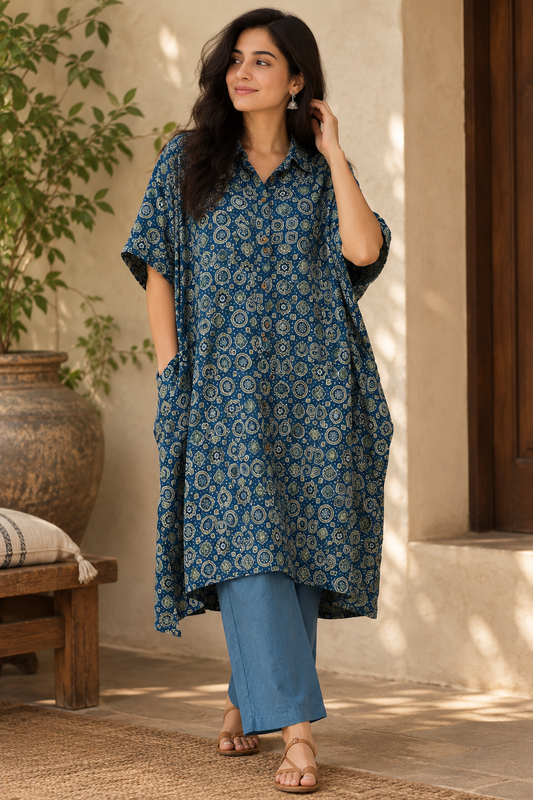 Beautiful Ajrakh Modal Silk Kaftan