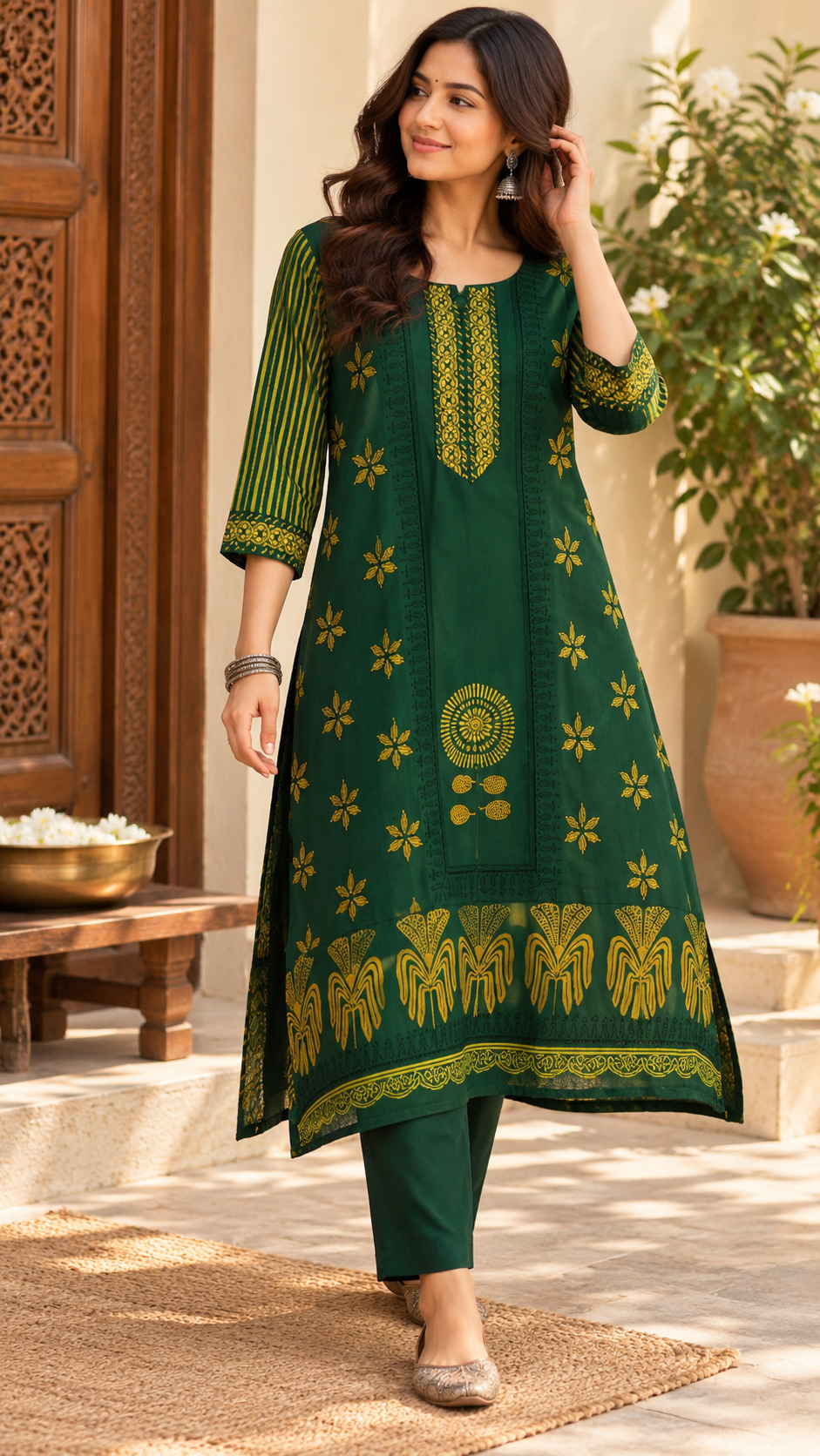 Designer Ajrakh Hand Block Printed Linen Kurta - Size 38 to 46 ( all sizes)