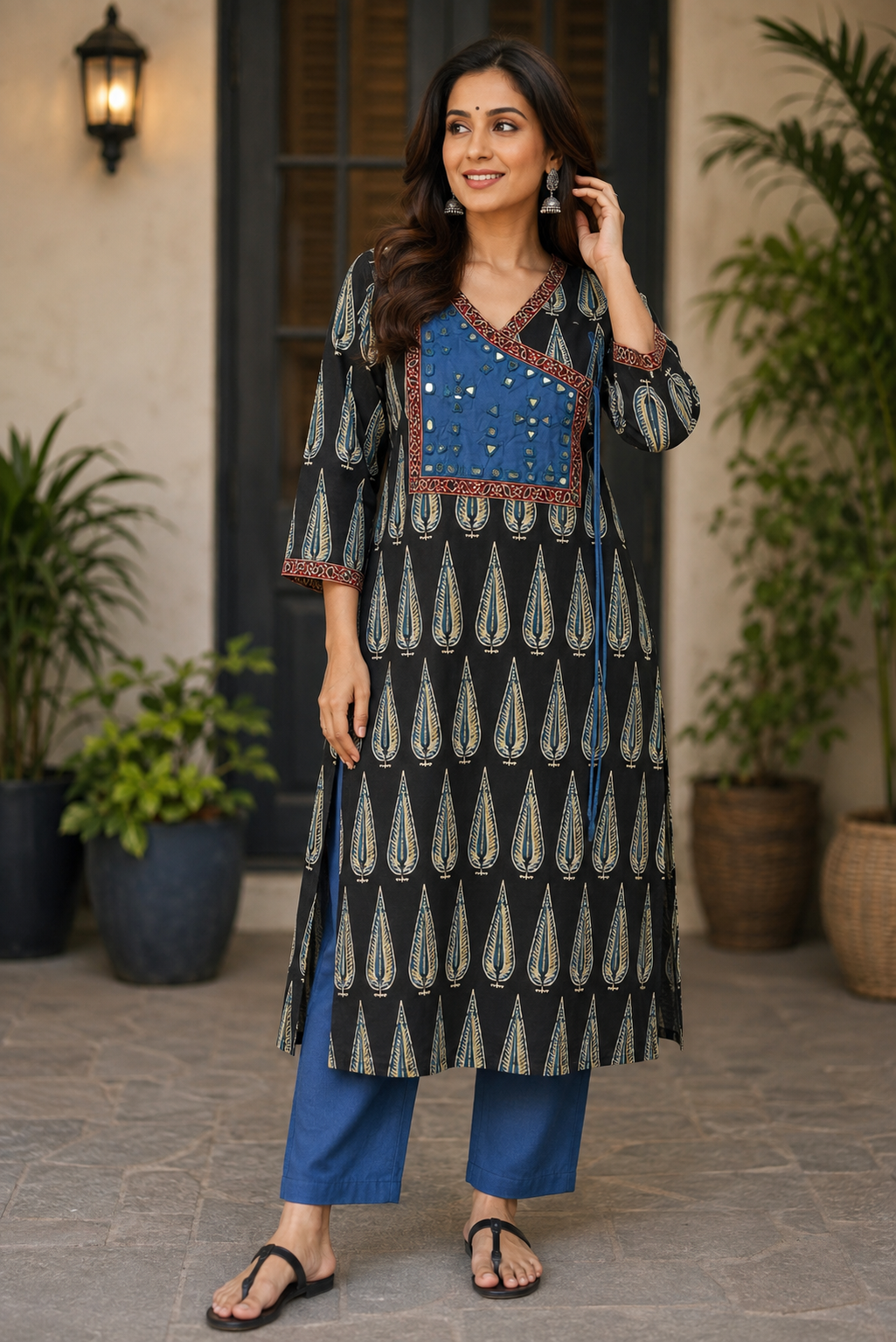 Designer Hand Block Printed cotton Kurta With Mirror Work - Size 40 to 46 ( all sizes)