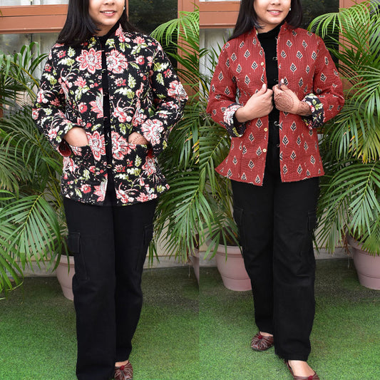 Block Print Quilted Reversible cotton jacket - Size 38