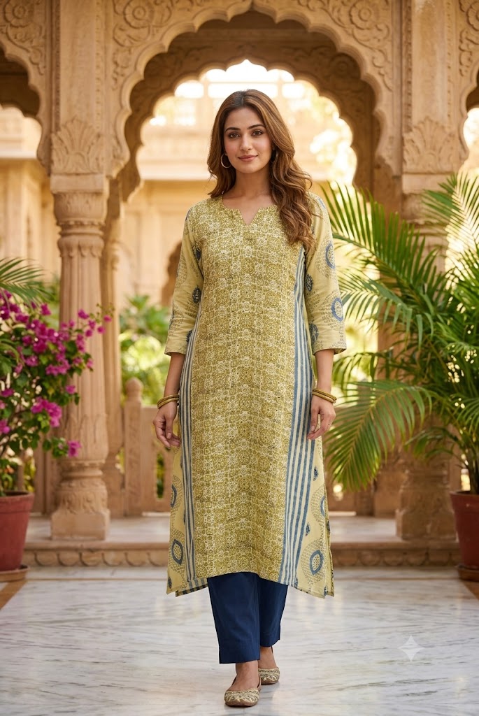 Beautiful Hand Block Printed Ajrakh Modal Silk Kurta, Size 38  to 44