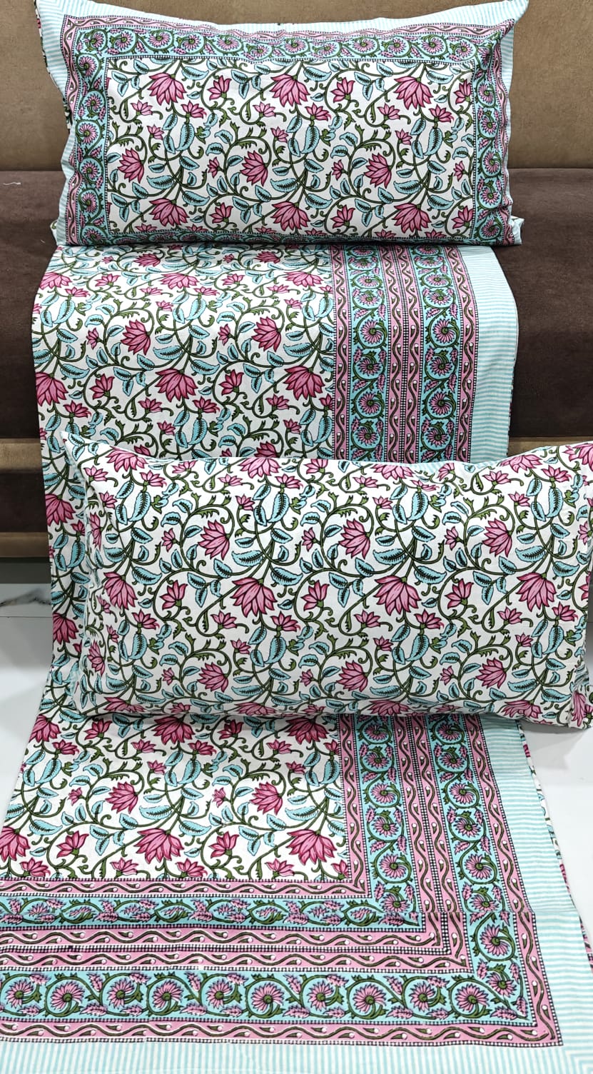 Shayan : King Size Cotton Double Bed sheet with pillow covers ( 90 by 108)