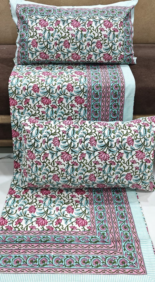 Shayan : King Size Cotton Double Bed sheet with pillow covers ( 90 by 108)