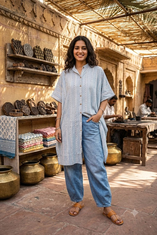 Hand Block Printed Kaftan, Free Size