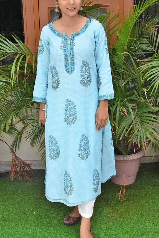 Beautiful Kota Doria Cotton Kurta stitched with lining  Size -  36, 38, 40, 42, 44